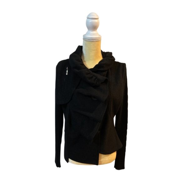 Araso Short Jacket/ Cardigan Lined Black Pleated Front M - Picture 5 of 9